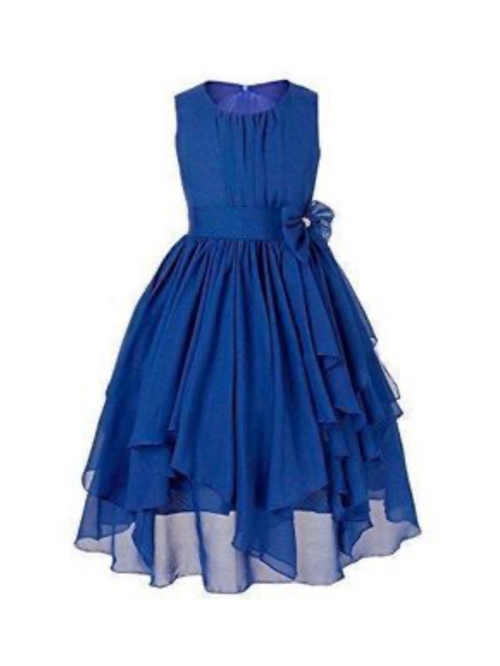 Girls Royal Blue Layered Chiffon Occasion Dress with Side Bow